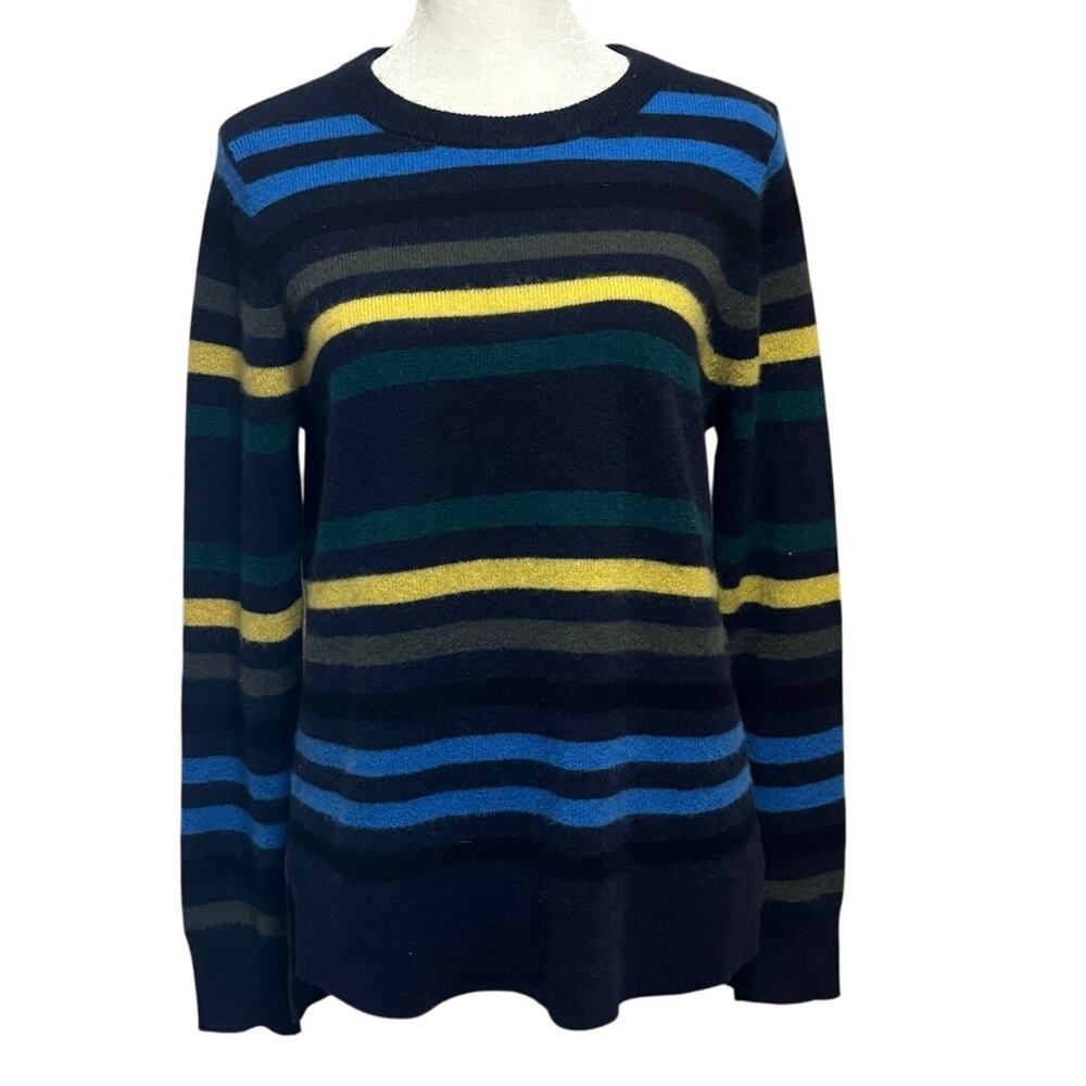 Halogen Size M Crewneck Sweater 100% Cashmere Stripes Blue Green Yellow